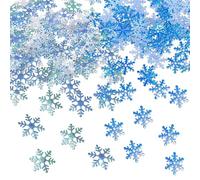 JazSwirl 500 Pack Snowflake Confetti, White and Blue Snowflakes for Winter Wonderland Table Decorations, 0.8-1.2 In Christmas Confetti, Snowflake Party Decorations (Blue)