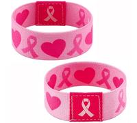 JazSwirl Breast Cancer Awareness Bracelets, 2-Pack Breast Cancer Bracelets Wristbands for Women, 7.5 in Durable Pink Ribbon Bracelet Set