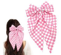 JazSwirl Checkered Bow, Checkered Hair Bow for Women, Jumbo Ribbon Cute Hair Bows Barrettes for Women, Large Hair Bows, Long Tail Bows, Bowknot Hair Clip
