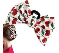 JazSwirl Cherry Hair Clip Claw, 5.9 x 2.4 In Red White Polyester Cherry Bow Claw Clip, Fruit Hair Clips Hair Accessories for Women, Cute Cherry Hair Clip for Ponytails Buns Braids