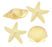 JazSwirl Gold Seashell Hair Clips for Women, 4 Pack Ocean-Inspired Starfish Shell Hair Accessories, Beach Mermaid Hair Clips with Sea Shell & Conch, Gold Alloy Starfish Clips for Hair Summer Style