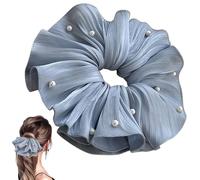 JazSwirl Oversized Satin Scrunchie for Women, 8.7 Inch Jumbo Blue Hair Scrunchie XL Large Satin Hair Scrunchies for Thick Hair, Giant Big Scrunchies for Ponytails Extra Large Hair Accessories