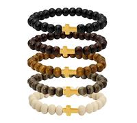 JAZTAKU 8mm Cross Beads Wooden Bracelet for Men Women Healing Lava Rock Stretch Bracelets Set, 8 mm, Wood, no gemstone