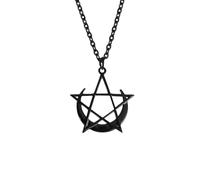 JAZTAKU Black Star Gothic Y2k Moon Heart Necklace, Halloween Mens Womens Stainless Steel Curb Cable Chain 24 Inch, Zinc, No Gemstone