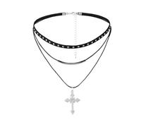 JAZTAKU Gothic Black Star Choker for Women, Rhinestone Cross Black Velvet Necklace, Vintage Jewelry for Women Girls, Zinc, No Gemstone