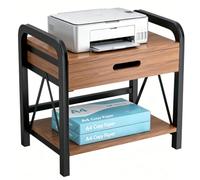 JAZUIHA 2-Tier Desktop Printer Stand with Drawer, Desk Organiser and Storage Shelf, Rustic Brown, 44 x 29 x 38 cm, for Office and Home Office