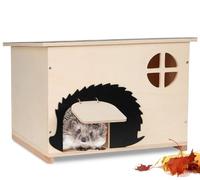 JAZUIHA Hedgehog House with Rat Flap and Labyrinth Entrance, Winterproof, Hedgehog Hotel Large with Base 37 x 30 x 28 cm, Wooden Hedgehog Hut for Hedgehogs for Shelter and Hibernation