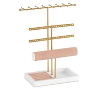 JAZUIHA Jewelry Holder Organizer 4-Tier Gold Jewelry Stand with Necklace Organizer Earring Bracelet Holder Ring Box,Hanger for Display and Storage, Room Decor,Gift for Women
