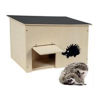 JAZUIHA Wooden Hedgehog House with Rat Flap and Labyrinth Entrance, Large Hedgehog Hotel for Hibernation and Nesting, Weatherproof Roof, 37 x 30 x 26 cm