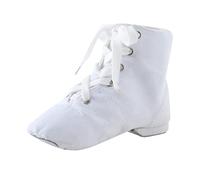 Jazz Boots for Girls Boys Canvas Lace Up Jazz Ballet Shoes Kids Ankle Length Soft Split Sole Dance Shoes Canvas Modern Stage Boots Toddler Lightweight Ballroom Yoga Trainers White