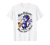 Jazz Cat Playing Saxophone Music Lover Art New Orleans T-Shirt