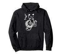 Jazz Cat Playing Saxophone Piano Treble Clef Music Fun Pullover Hoodie