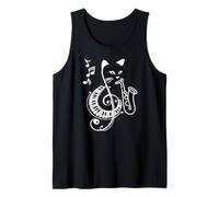 Jazz Cat Playing Saxophone Piano Treble Clef Music Fun Tank Top