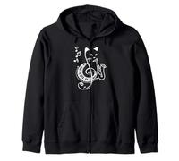 Jazz Cat Playing Saxophone Piano Treble Clef Music Fun Zip Hoodie