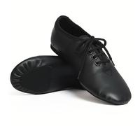 Jazz Dance Black Shoes Modern Stage Shoes, Rubber Split Sole, Pure Leather Jazz Shoes (See Size Guide in Pictures) Lace Up (4)"