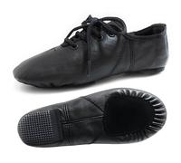 Jazz Dance Shoes Pure Black Leather - Split Sole Rubber Heel - Modern Stage Dance Shoes (10 UK Kids)