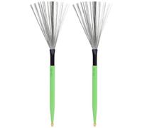 Jazz Drum Carbon Steel Wire Brush for Snare and Box Drums | Retractable Wire, Non Slip Long Handle, Green Finish, for Studio Recording and Live Performance
