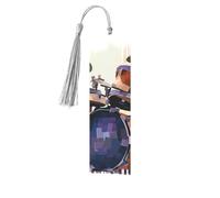 Jazz Drum Metal Bookmarks with Tassel,Cool Book Markers for Reading Women, Men,Aluminum Hanging Ornament Fancy Handmade Craft Reading Accessories Gift for Book Lovers S