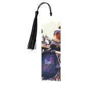 Jazz Drum Metal Bookmarks with Tassel,Cool Book Markers for Reading Women, Men,Aluminum Hanging Ornament Fancy Handmade Craft Reading Accessories Gift for Book Lovers M