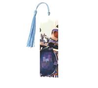 Jazz Drum Metal Bookmarks with Tassel,Cool Book Markers for Reading Women, Men,Aluminum Hanging Ornament Fancy Handmade Craft Reading Accessories Gift for Book Lovers M