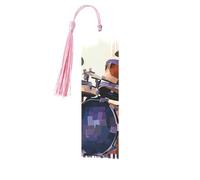 Jazz Drum Metal Bookmarks with Tassel,Cool Book Markers for Reading Women, Men,Aluminum Hanging Ornament Fancy Handmade Craft Reading Accessories Gift for Book Lovers S