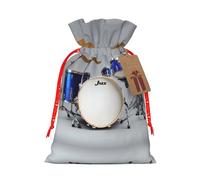 Jazz Drum Print Christmas Burlap Gift Bag With Drawstring, Present Small Favor Pouch For Birthday Parties-S Size