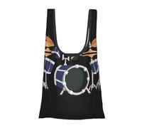 Jazz Drum Print Foldable Reusable Grocery Bag Lightweight Shopping Tote for Groceries Travel Beach Eco-Friendly Compact Adventure Tote