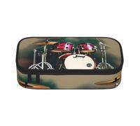 Jazz Drum Print Pencil Case,Large Capacity Zipper Stationery Organizer