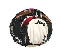 Jazz Drum Print Shower Cap For Women Lightweight Reusable Softdouble Waterproof Layers Leakproof.