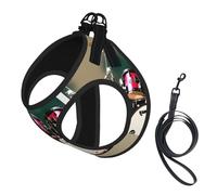 Jazz Drum Print Step in Dog Harness and Leash Set,Adjustable Reflective Harness for Small Dogs Cats
