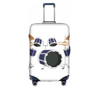 Jazz Drum Print Travel Elastic Suitcase Luggage Baggage Cover Protector, Washable And Anti-Scratch, White, L