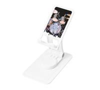 Jazz Drum Prints Rotating Cell Phone Stand with 360° Swivel Base - Foldable Square Desk Phone Holder for iPhone 16 15 14 13 12 11,All Phones,White