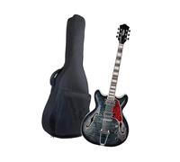 Jazz Electric Guitar With A Semi Hollow Body Trapezoidal Tailpiece Bridge And Bag(Black2)