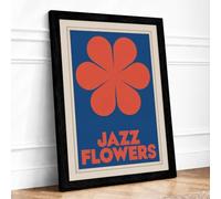 Jazz Flowers Retro Framed Wall Art Print A3 Black