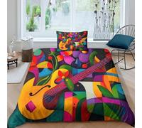Jazz Guitar 3D Printed Duvet Cover Set Abstract Art Bedroom Dorm Decor Bedding Set Soft Lightweight For Child Teens Youth Man with Pillowcase Single（135x200cm）