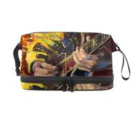 Jazz Guitar Player Double Layer Cosmetic Bag for Women and Girls, Travel Toiletry Bag Makeup Handy Pouch Organiser Bag with Brush Compartment