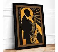 Jazz in Motion Retro Framed Wall Art Print A2 Black