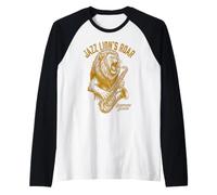 Jazz Lion's Roar Vintage Lion Playing Saxophone Session Raglan Baseball Tee