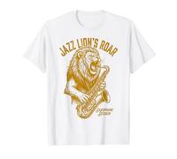 Jazz Lion's Roar Vintage Lion Playing Saxophone Session Value Graphic T-Shirt, Men, White, M