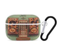 Jazz Music Equipment with Vintage Background Earbuds Organizer Shockproof Protective Airpods Pro Cover with Carabiner Clip Anti Fall Carrying Earphone Case Cover for Airpods Pro 2nd Generation White