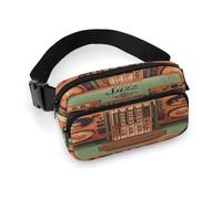 Jazz Music Equipment with Vintage Background Fanny Pack Belt Bag with Adjustable Strap Fashion Waist Bag for Outdoor Sports Hiking, white, 20x13cm, Full Printed Waist Bag