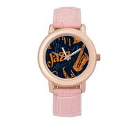 Jazz Music Trumpet Saxophone Women’s Watch Quartz Wristwatch Analog with Leather Strap for Office