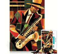 Jazz Musician Art Deco Jigsaw Puzzle1000 Pieces Brain Think Stress Relief Play Fun Challenge Art Display (38x52cm)