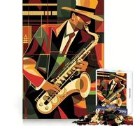 Jazz Musician Art Deco Jigsaw Puzzle1000 Pieces Brain Think Stress Relief Play Fun Challenge Art Display (38x52cm)