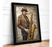 Jazz Musician in Gold Vintage Framed Wall Art Print A4 Black