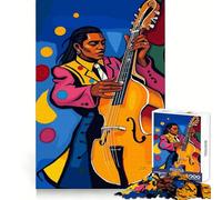 Jazz Musician with Double Bass Jigsaw Puzzle1000 Pieces Brain Think Stress Relief Play Fun Challenge Art Display (38x26cm)