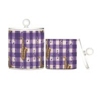 Jazz-night Bourbon Street Plaid Transparent Plastic Makeup Organizer With Lid Bathroom Essentials Decorative Small Storage Containers Cotton Swabs, 2 Pcs