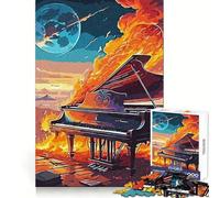 Jazz Piano Fire Jigsaw 1000 Pieces for Adults FreeTime Game Accurate Cut Fun Challenge Game Night (50x75cm)