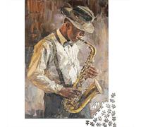 Jazz Saxophone Player 1000 Piece Jigsaw Puzzle for Adults Oil Painting Style Relaxing Game for Home Gift 38x26cm/1000pcs