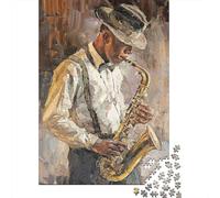 Jazz Saxophone Player 1000 Piece Jigsaw Puzzle Paper for Adults Artistic Style Puzzle Game for Family Relaxation Decor 52x38cm/1000pcs